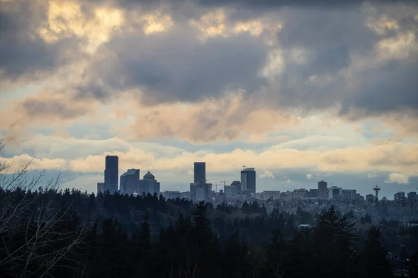 Sunset Seattle Skyline View Sunny Winter Day — Stock Photo, Image