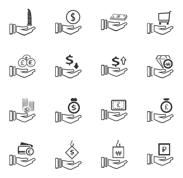 Ensemble d'icônes main et argent — Image vectorielle