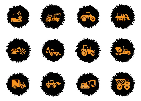 Iconos de máquinas de transporte y construcción — Vector de stock