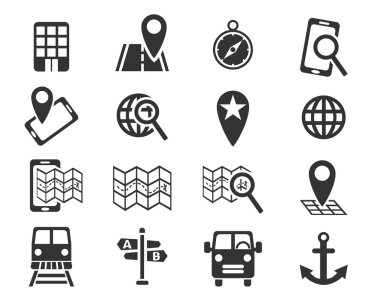 Gezinti ransport harita Icon set