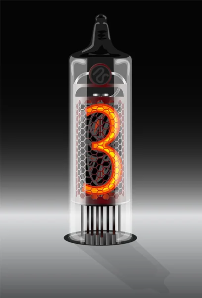 Цифра 3 на винтажном дисплее вакуумной трубки — стоковый вектор