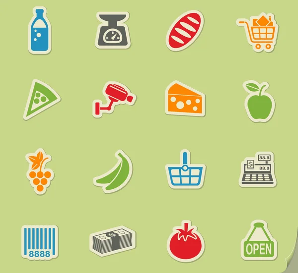 Tienda de comestibles icono conjunto — Vector de stock