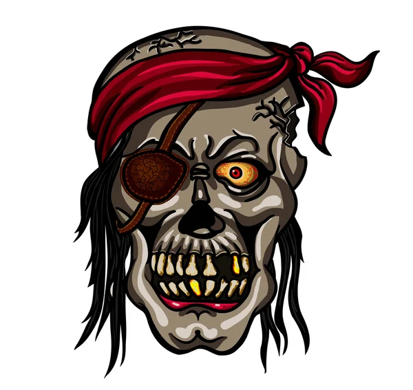 Peligro de cráneo pirata en bandane rojo — Vector de stock