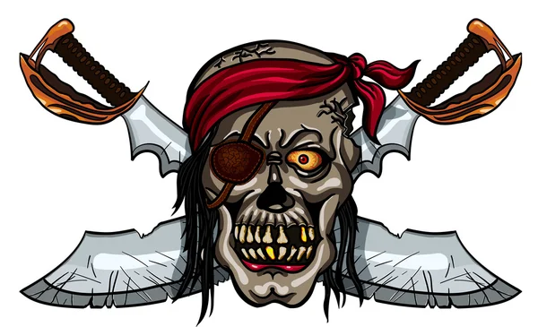 Calavera pirata y espadas cruzadas — Vector de stock