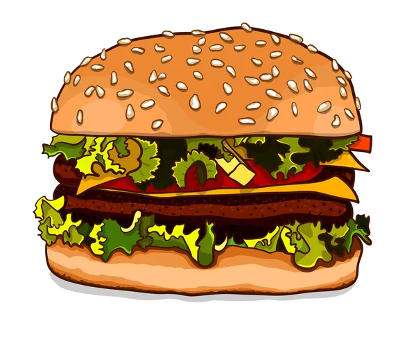 Kézzel rajzolt hamburger elszigetelt fehér background — Stock Vector