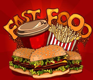 lokanta afiş cola, hamburger ve patates kızartması ile