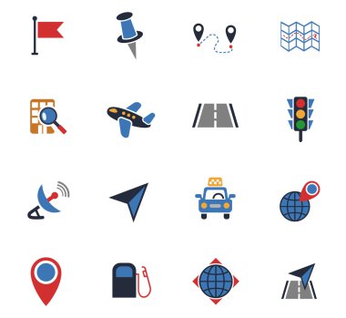 Gezinti ulaşım harita Icon set