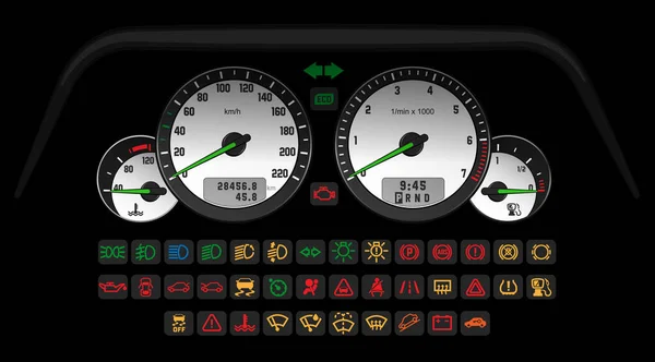 Interface Blanche Contrôle Voiture Avec Ensemble Icônes Information Indiquant État — Image vectorielle