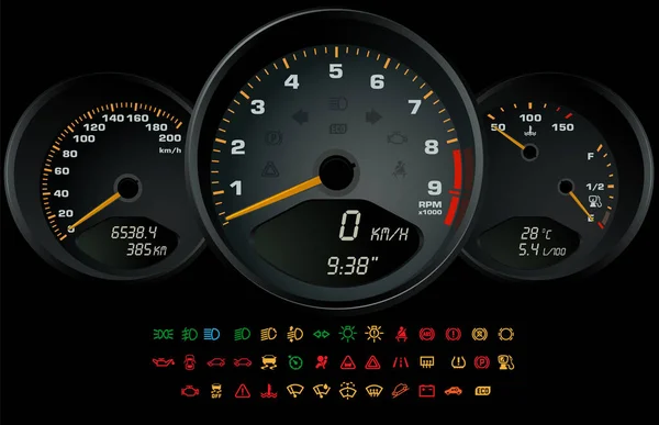 Auto Controle Witte Interface Met Een Set Van Informatie Pictogrammen — Stockvector