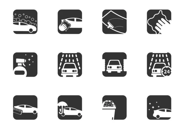 Juego Iconos Lavado Autos Para Diseño Iconos Vectoriales — Archivo Imágenes Vectoriales