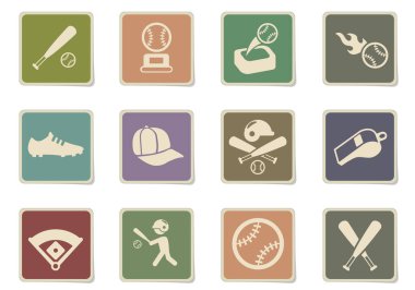 Tasarımınız için beysbol ikonu ayarlandı. kağıt çıkartmaları