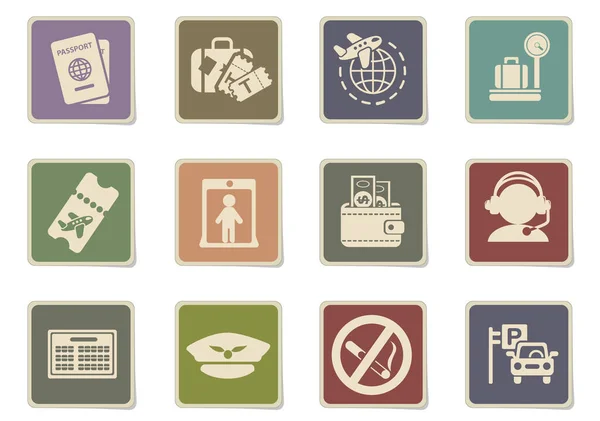 Airport Luchtvaartmaatschappij Diensten Papieren Stickers Pictogrammen Ingesteld Voor User Interface — Stockvector