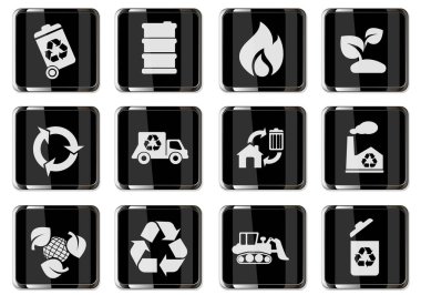 Siyah krom düğmelerle piktogramları geri dönüştürüyorum. Kullanıcı arayüzü tasarımı için simge ayarlandı