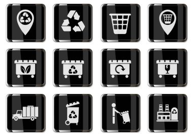 Siyah krom düğmelerle piktogramları geri dönüştürüyorum. Kullanıcı arayüzü tasarımı için simge ayarlandı