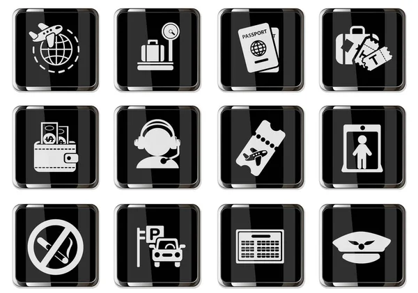 Airport Air Carrier Services Pictograms Black Chrome Buttons Icons Set — Stock Vector