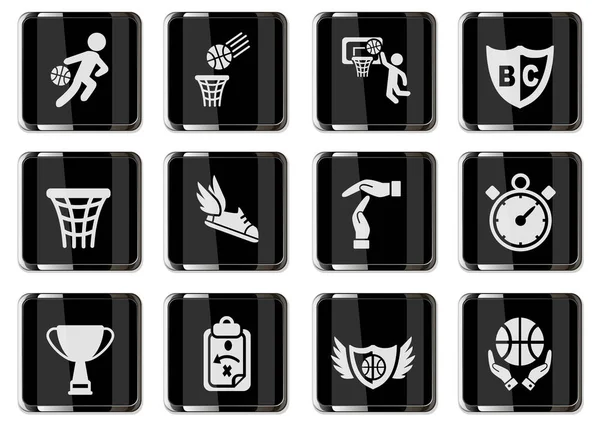 Siyah Krom Düğmeli Basketbol Piktogramları Tasarımınız Için Simge Ayarlandı Vektör — Stok Vektör
