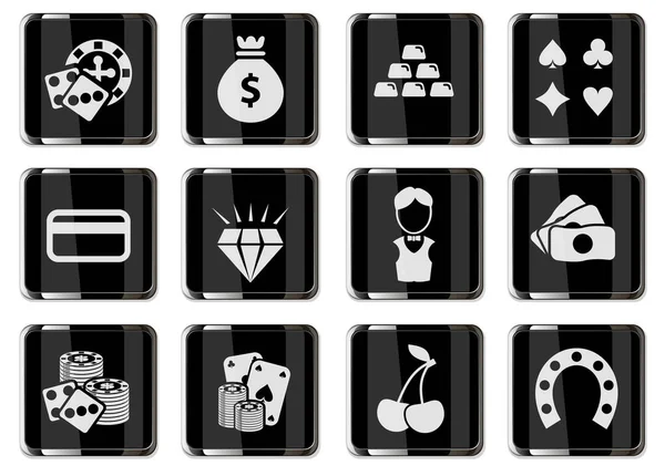 Pictogramas Casino Botones Cromados Negros Icono Vector Conjunto Para Diseño — Vector de stock
