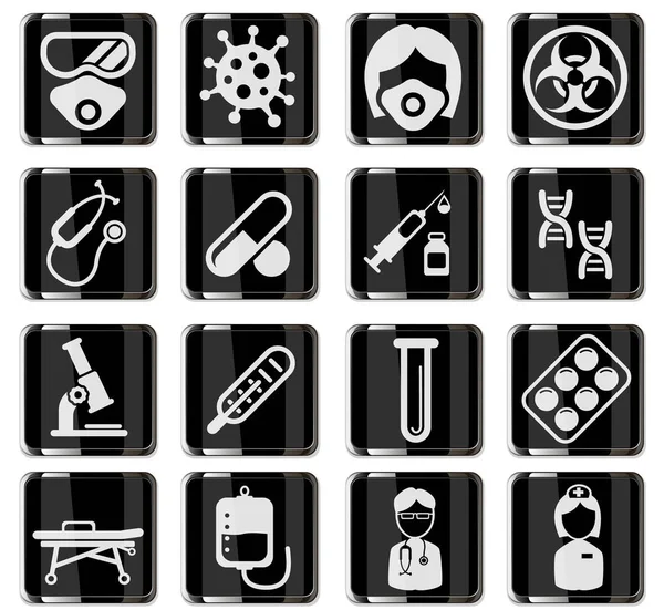 Coronavirus Pictograms Black Chrome Buttons Icon Set Infographic Website Novel — Stock Vector