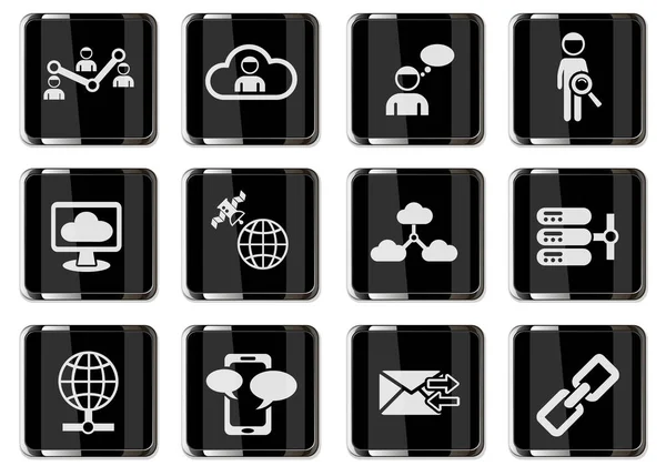 Social Network Pictograms Black Chrome Buttons Icon Set User Interface — Stock Vector