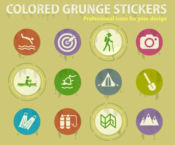 Active recreation and camping colored grunge icons with sweats glue for design web and mobile applications