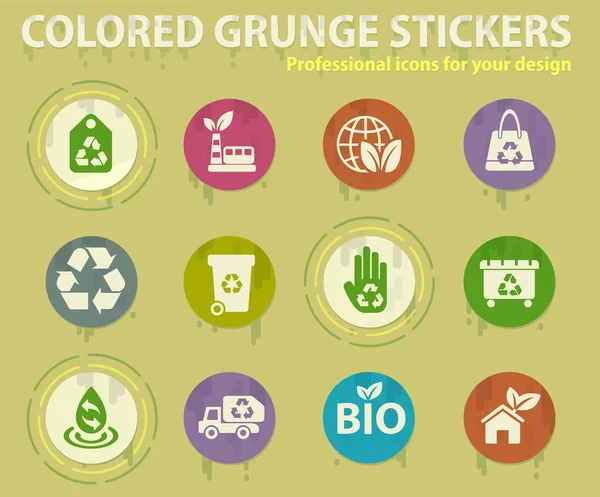 Reciclaje Iconos Grunge Colores Con Pegamento Para Sudores Para Aplicaciones Vectores De Stock Sin Royalties Gratis