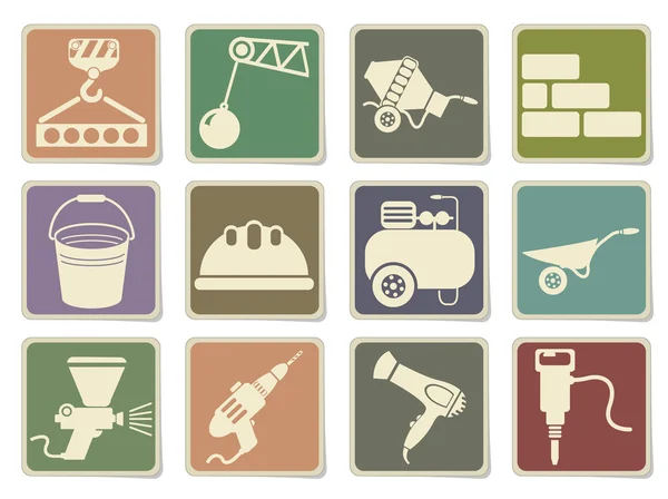 Construction, building materials, construction equipment icons — Stock Vector
