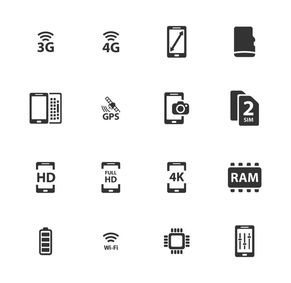 Smarthone especificaciones simplemente iconos — Archivo Imágenes Vectoriales