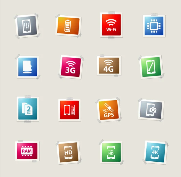 Smarthone especificaciones simplemente iconos — Vector de stock