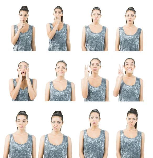 Cute young woman in different expression collage — Stock Photo, Image