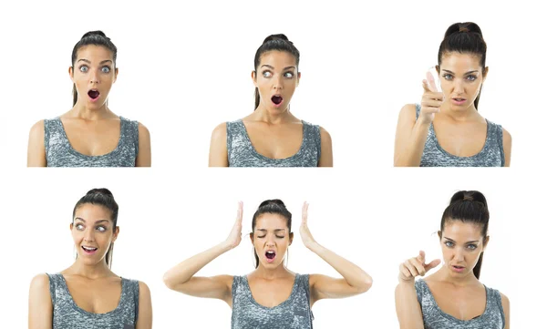 Multi image real young woman expressions — Stock Photo, Image