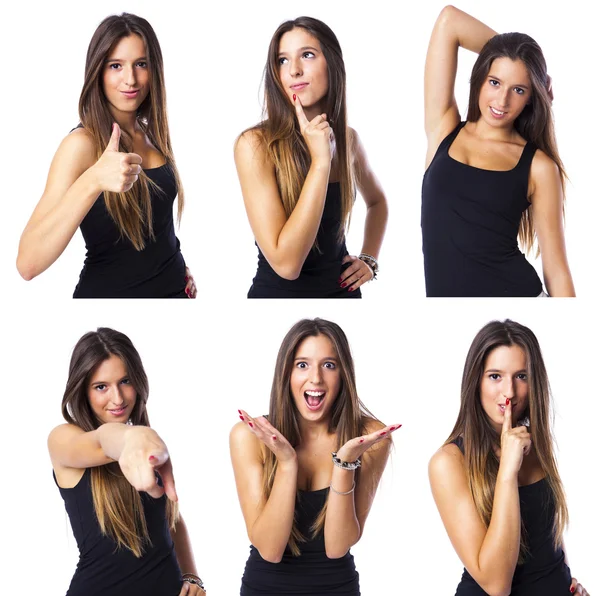 Composite of a cute young woman in different expression collage — Stock Photo, Image