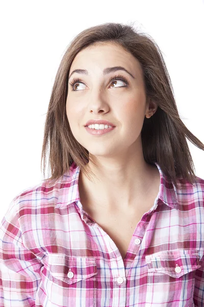 Retrato de uma bela jovem mulher de cabelos curtos — Fotografia de Stock