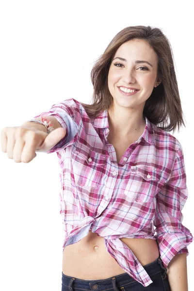 Retrato de uma bela jovem mulher de cabelos curtos — Fotografia de Stock