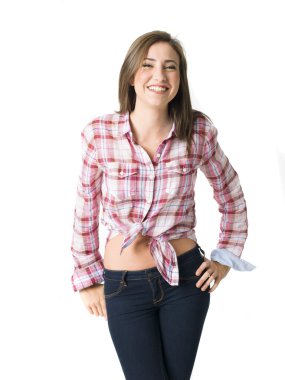 güzel bir genç kısa saçlı kadın portresi