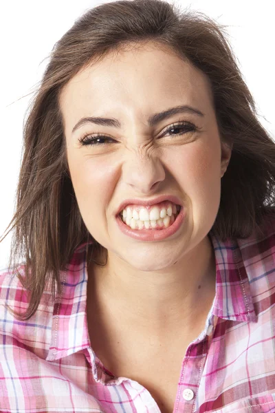 Retrato de uma bela jovem mulher de cabelos curtos — Fotografia de Stock