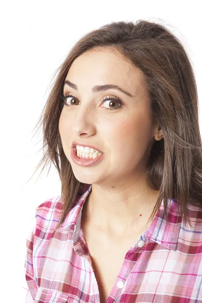 Retrato de uma bela jovem mulher de cabelos curtos — Fotografia de Stock