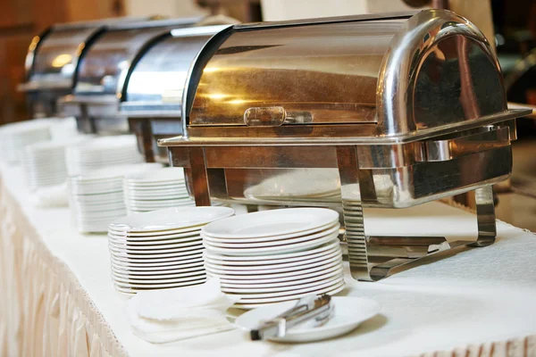 Food catering service. Buffet table with pans — Stock Photo, Image