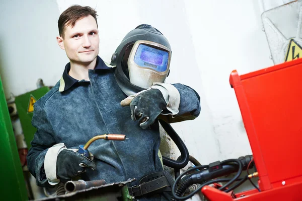 Industriële arc welding werknemer — Stockfoto