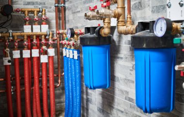 Tesisat servisi. Kazan dairesinde bakır boru hattı ve ısınma sistemi.