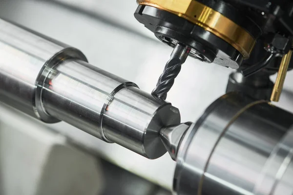 Milling on lathe cnc machine. metal cut industry. Precision manufacturing and machining — Stock Photo, Image