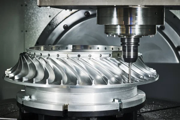 CNC milling machine work. metal processing impeller — Stock Photo, Image