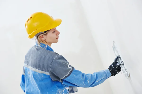 Plasterer at indoor wall work — Stock Photo, Image