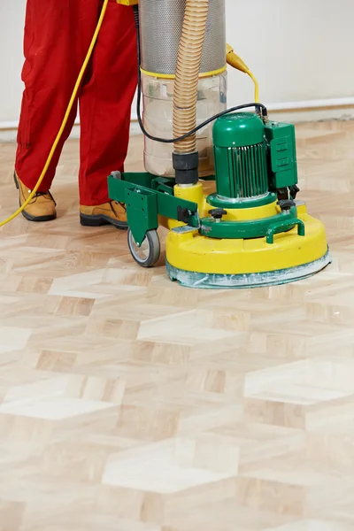 Parquet Floor maintenance by grinding machine — Stock Photo, Image