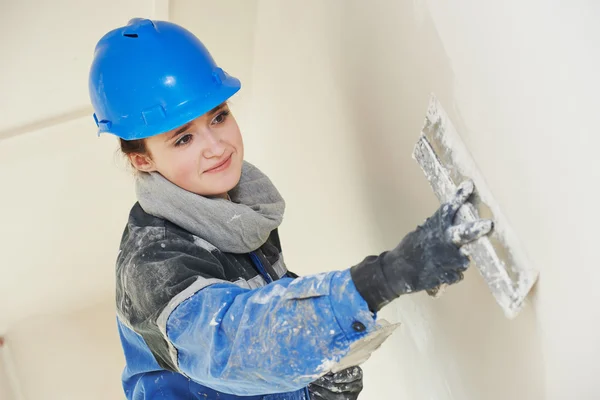 Plasterer at indoor wall work — Stock Photo, Image