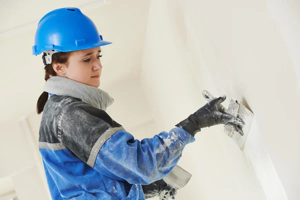 Plasterer at indoor wall work — Stock Photo, Image