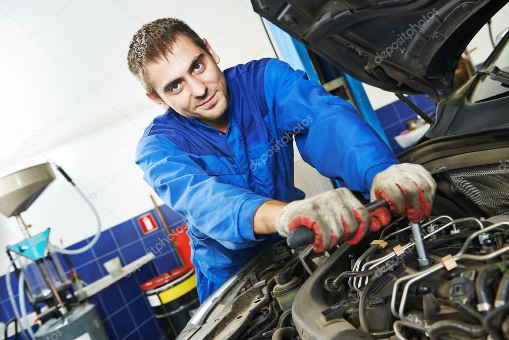 smiling repairman auto mechanic