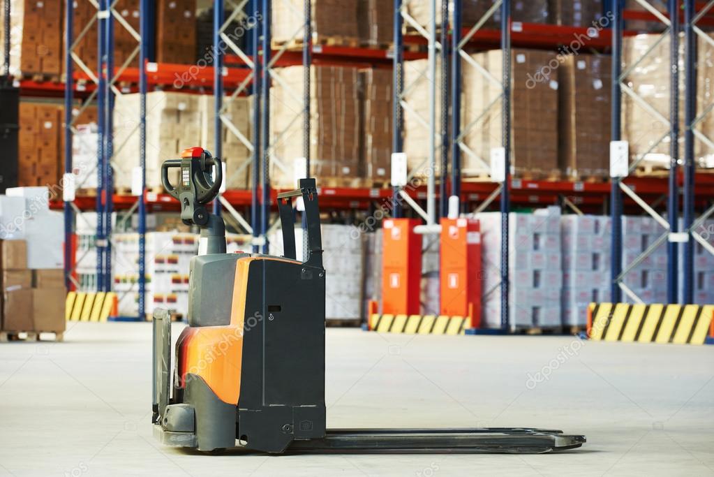 Pallet stacker truck at warehouse Stock Photo by ©kalinovsky 67411737