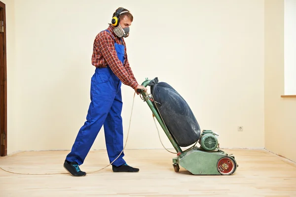 Parquet Floor maintenance by grinding machine — Stock Photo, Image