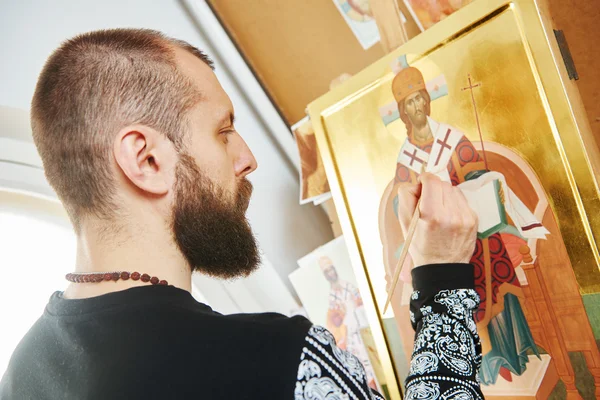 Processus de peinture icône religieuse — Photo