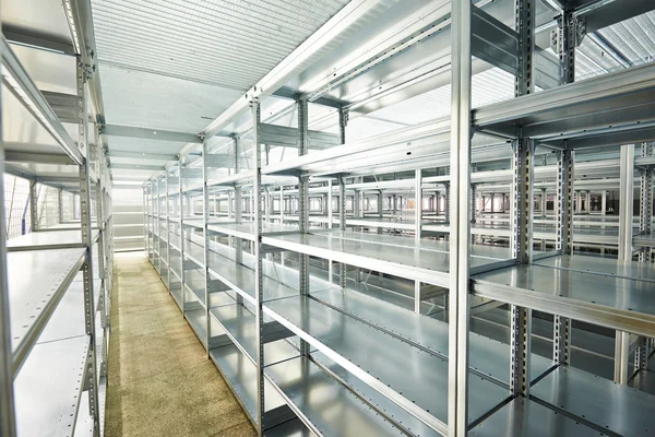 New modern shelves in warehouse — Stock Photo, Image